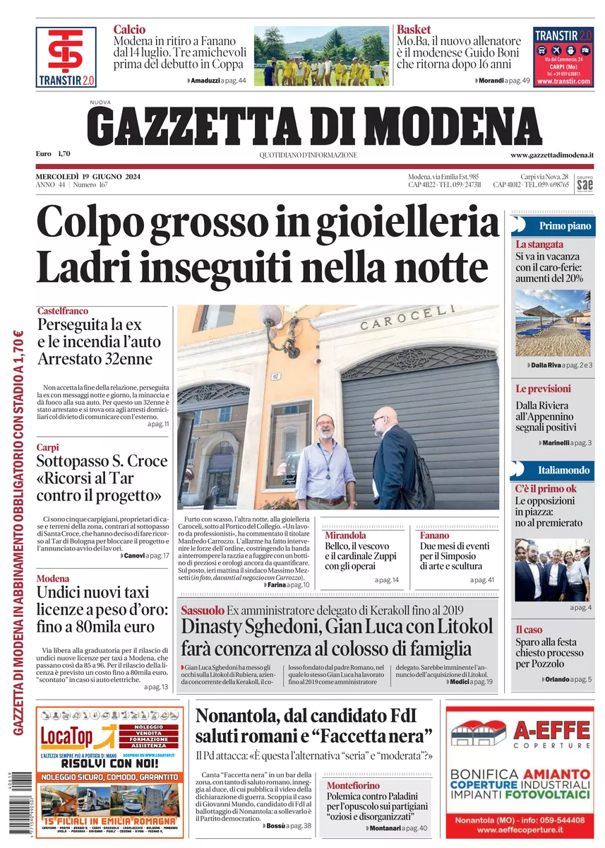 Prima-pagina-gazzetta di modena-oggi-edizione-del-2024-06-19